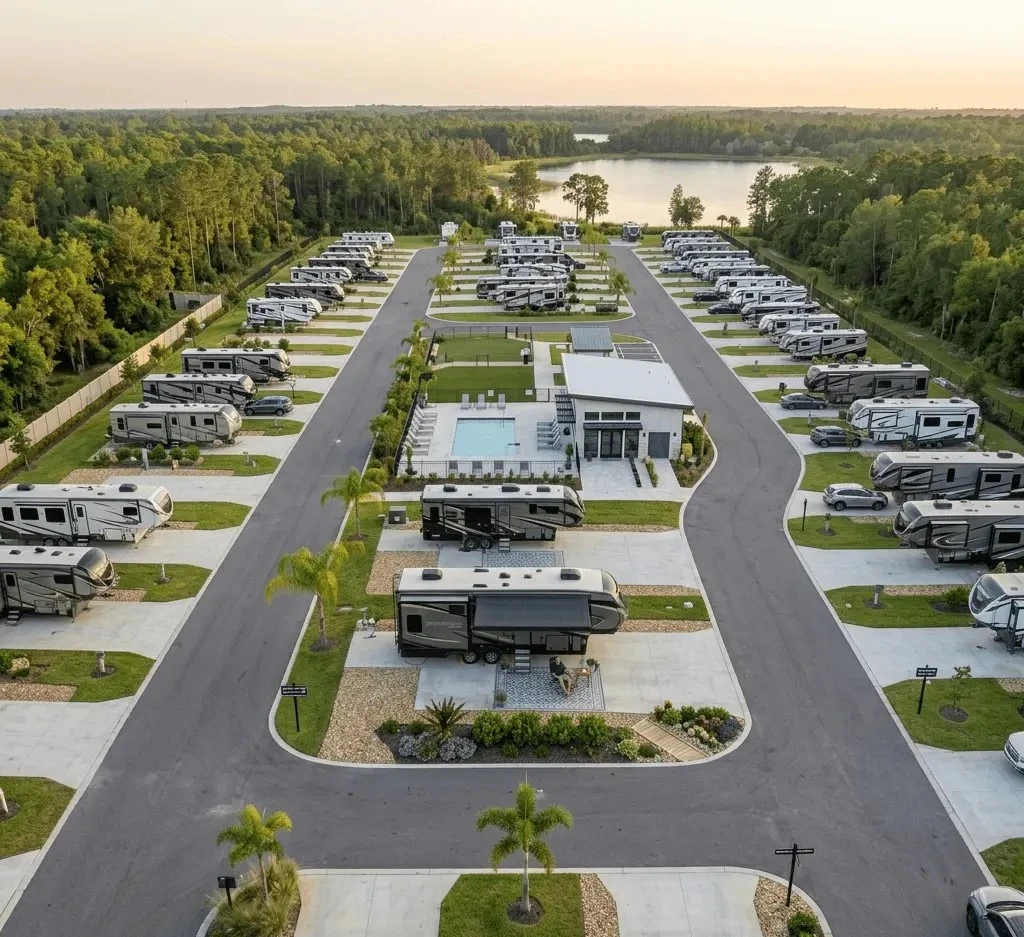 view of our organized RV park layout in Augusta